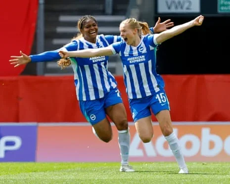 Nadine Noordam celebrates scoring Brighton’s late winner in their FA Cup semi-final against Liverpool