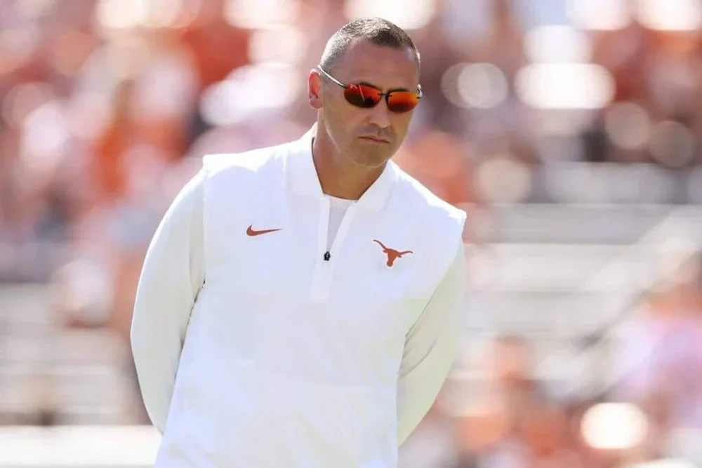 Texas coach Steve Sarkisian looks on before a 2025 game against Oklahoma.